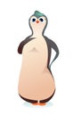 Penguin cartoon. Beauty bird girl. Cheerful funny person. Koik style. Isolated on white background. Vector