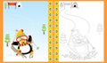 Penguin cartoon skiing on winter, coloring book/page