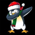 Penguin character dabbing dance christmas vector illustration