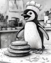 Penguin Chef with Pancakes Royalty Free Stock Photo
