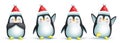 Penguin christmas characters vector set. 3d penguin character in friendly and cute pose and gestures with santa hat. Royalty Free Stock Photo