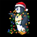 Penguin with christmas lights vector illustration Royalty Free Stock Photo