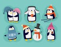 Penguin christmas vector illustration character cartoon funny cute animal antarctica polar beak pole winter bird. Royalty Free Stock Photo