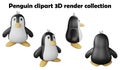 Penguin clipart element ,3D render animal isolated icon set on white background