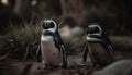 Penguin colony waddling on grass, standing fat and cute generated by AI