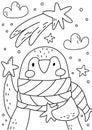 Penguin coloring book for kids and adults. Beautiful christmas coloring page