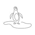 Penguin continuous one line vector drawing. A penguin is standing in the ice isolated on white background. The aquatic flightless Royalty Free Stock Photo