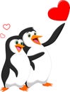 Penguin couple in love with heart