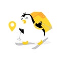 Penguin courier delivery. Mascot cartoon vector illustration.