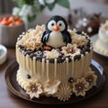 Penguin Decorated Cake: Truffles Face 2d Cake With Comic Cartoon Style