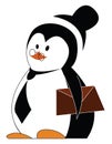 A cute penguin carries a letter in its arms vector color drawing or illustration Royalty Free Stock Photo
