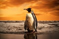 Penguin design standing in front of landscape in yellow Royalty Free Stock Photo