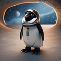 A penguin donning a spacesuit and helmet, ready for an interstellar adventure3