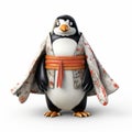 Playful Cartoon Penguin In Kimono - Photorealistic 3d Render