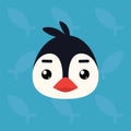 Penguin emotional head. Vector illustration of cute arctic bird shows neutral emotion. Poker face emoji. Smiley icon Royalty Free Stock Photo