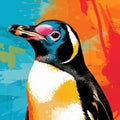 Colorful Penguin Portrait In Pop Art Style