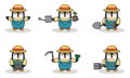 Cute Penguin farmer character design with straw hat.