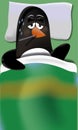 PENGUIN With fever and gripe in bed Royalty Free Stock Photo