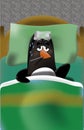 PENGUIN With fever and gripe in bed Royalty Free Stock Photo