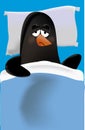 PENGUIN With fever and gripe in bed Royalty Free Stock Photo