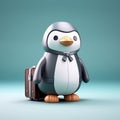 Precise Hard Surface Modeling Of A Penguin With Suitcase In Vray Tracing Style