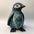 Indigo Penguin With Geometric Patterns: 3d Printed Art Inspired By William Morris