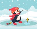 Penguin fisherman caught fish