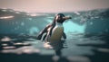 Penguin floating in the ocean. 3d render illustration.