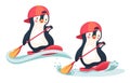 Penguin floating on a SUP board