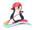 Penguin floating on a SUP board