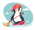 Penguin floating on a SUP board
