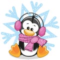 Penguin in a fur headphones