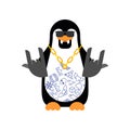 Penguin Gangsta mafia isolated. Angry seabird bully member of gang of street criminals. Tattoos and weapons, gold chain and gun
