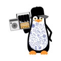 Penguin Gangsta mafia isolated. Angry seabird bully member of gang of street criminals. Tattoos and weapons, gold chain and gun