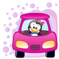 Penguin girl in a car