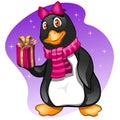 Penguin girl with present