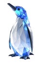 Penguin with glowing blue and white ice-themed designs, low poly on a white background. Royalty Free Stock Photo