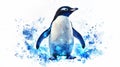 Penguin with glowing blue and white ice-themed designs, low poly on a white background. Royalty Free Stock Photo