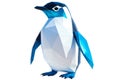 Penguin with glowing blue and white ice-themed designs, low poly on a white background. Royalty Free Stock Photo