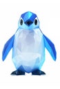 Penguin with glowing blue and white ice-themed designs, low poly on a white background. Royalty Free Stock Photo