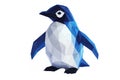 Penguin with glowing blue and white ice-themed designs, low poly on a white background. Royalty Free Stock Photo