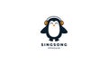 Penguin with headphones music cute cartoon logo icon illustration vector Royalty Free Stock Photo