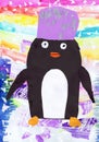 Penguin in a high hat. Children`s application Royalty Free Stock Photo