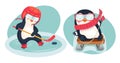 penguin hockey player and penguin on sled