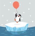 Penguin holding balloons on  Iceberg floating Royalty Free Stock Photo