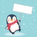 Penguin holding sign Royalty Free Stock Photo