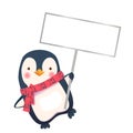 Penguin holding sign Royalty Free Stock Photo