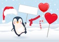 Penguin holding sign Royalty Free Stock Photo