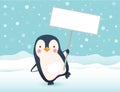 Penguin holding sign Royalty Free Stock Photo