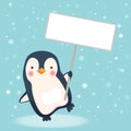 Penguin holding sign Royalty Free Stock Photo